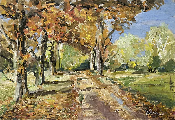 Rudens aleja, akrila gleznojums uz kartona